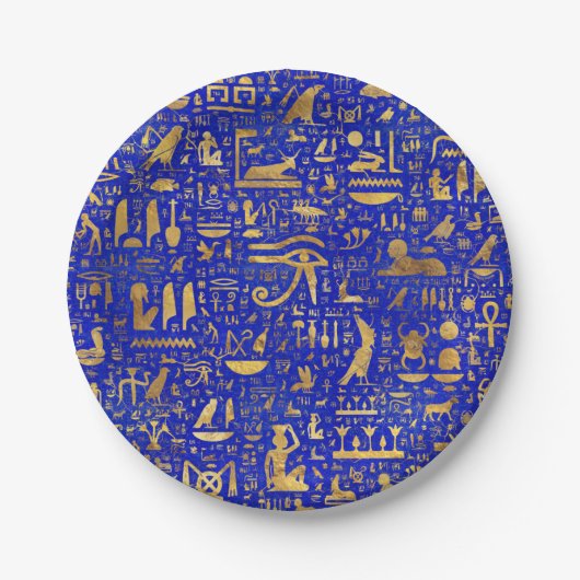 Ägyptische Hieroglyphen - Lapis Lazuli und Gold Pappteller (Vorderseite)