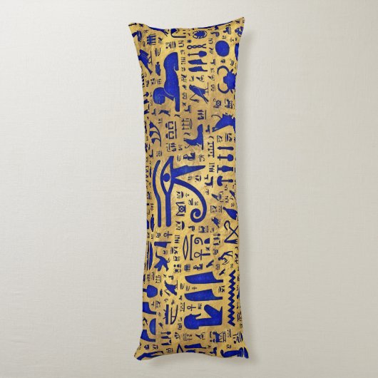 Ägyptische Hieroglyphen-Lapis-Lazuli und Gold Seitenschläferkissen (Rückseite (Vertikal))