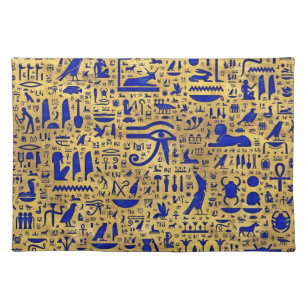 Ägyptische Hieroglyphen-Lapis-Lazuli und Gold Stofftischset