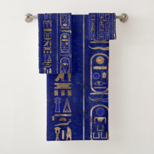 Ägyptische Hieroglyphen-Muster Gold Lapis Lazuli Badhandtuch Set