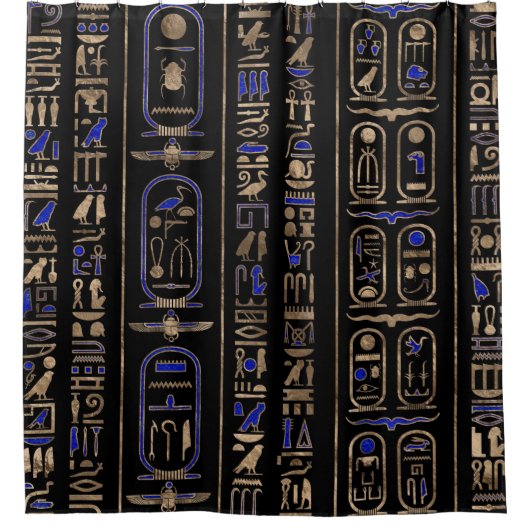 Ägyptische Hieroglyphen Muster Gold Lapis Lazuli # Duschvorhang (Vorderseite)