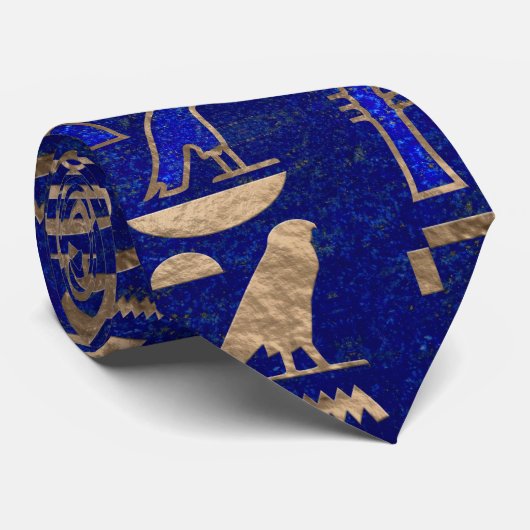 Ägyptische Hieroglyphen-Muster Gold Lapis Lazuli Krawatte (Gerollt)