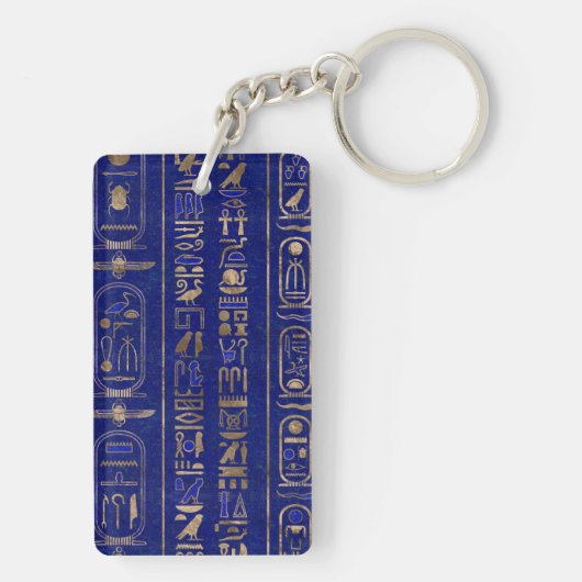 Ägyptische Hieroglyphen-Muster Gold Lapis Lazuli Schlüsselanhänger (Rückseite)
