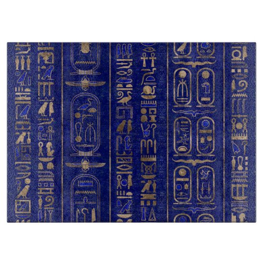 Ägyptische Hieroglyphen-Muster Gold Lapis Lazuli Schneidebrett (Vorderseite)