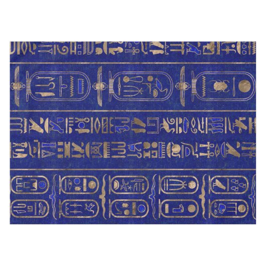 Ägyptische Hieroglyphen-Muster Gold Lapis Lazuli Tischdecke (Vorderseite (Horizontal))
