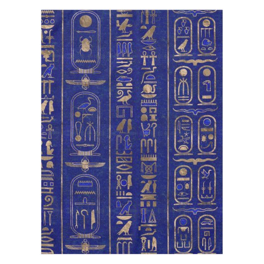 Ägyptische Hieroglyphen-Muster Gold Lapis Lazuli Tischdecke (Vorderseite)