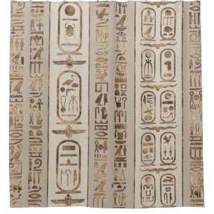Ägyptische Hieroglyphen Pastell Gold Duschvorhang