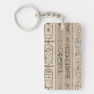 Ägyptische Hieroglyphen Pastell Gold Schlüsselanhänger