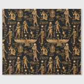 Ägyptische Hieroglyphen und Götter, Gold und Schwa Geschenkpapier (Flach)