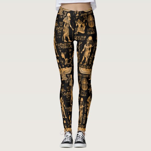 Ägyptische Hieroglyphen und Götter, Gold und Schwa Leggings (Vorderseite)