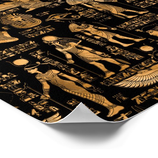 Ägyptische Hieroglyphen und Götter, Gold und Schwa Poster (Ecke)