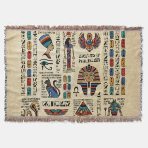 Ägyptische Hieroglyphen und Gottheiten auf Papyru Decke