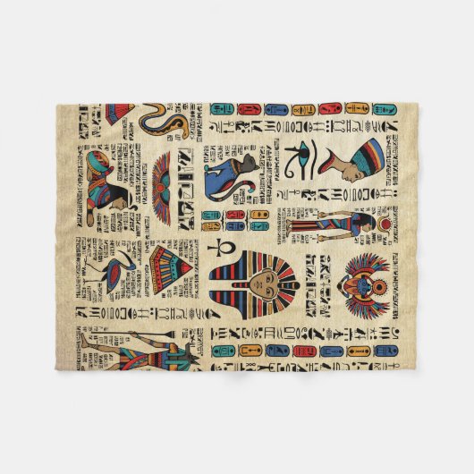 Ägyptische Hieroglyphen und Gottheiten auf Papyrus Fleecedecke (Vorderseite (Horizontal))