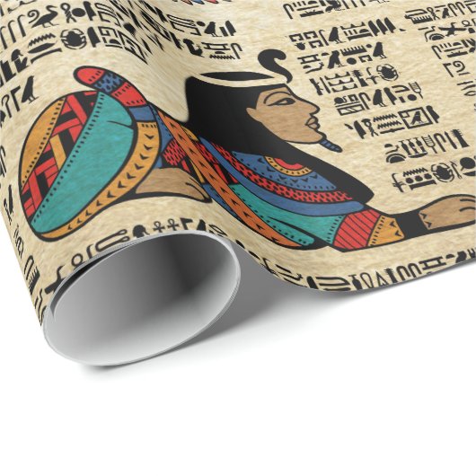 Ägyptische Hieroglyphen und Gottheiten auf Papyrus Geschenkpapier (Rolleneckpunkt)