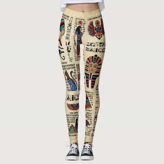 Ägyptische Hieroglyphen und Gottheiten auf Papyrus Leggings (Vorderseite)