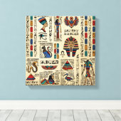 Ägyptische Hieroglyphen und Gottheiten auf Papyrus Leinwanddruck (Insitu (Holzboden))