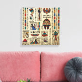 Ägyptische Hieroglyphen und Gottheiten auf Papyrus Leinwanddruck (Insitu (Wohnzimmer))