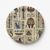 Ägyptische Hieroglyphen und Gottheiten auf Papyrus Pappteller (Vorderseite)
