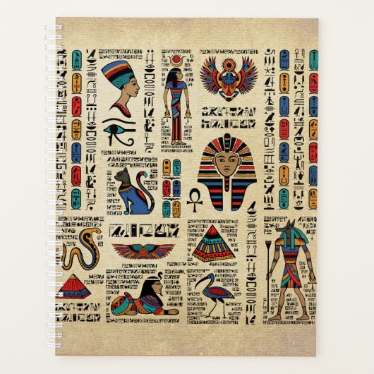 Ägyptische Hieroglyphen und Gottheiten auf Papyrus Planer (Vorderseite)