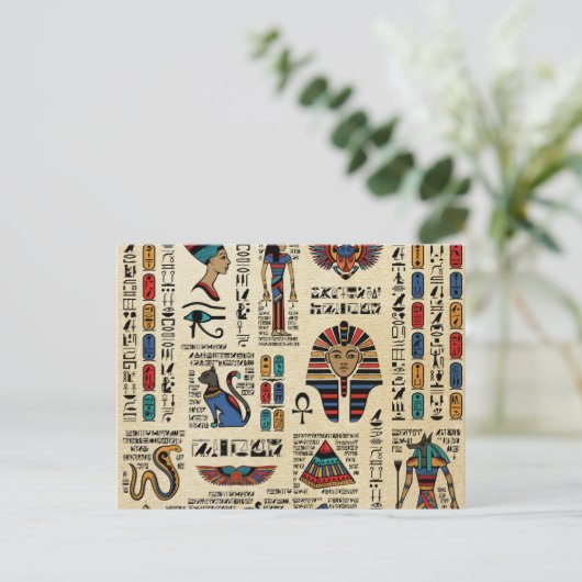 Ägyptische Hieroglyphen und Gottheiten auf Papyrus Postkarte (Stehend Vorderseite)