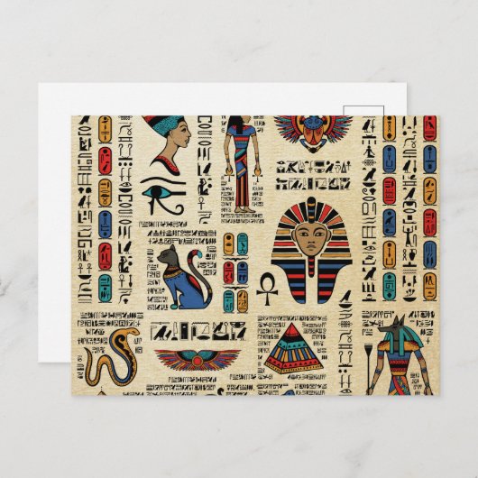 Ägyptische Hieroglyphen und Gottheiten auf Papyrus Postkarte (Vorne/Hinten)