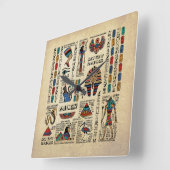 Ägyptische Hieroglyphen und Gottheiten auf Papyrus Quadratische Wanduhr (Winkel)