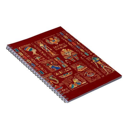 Ägyptische Hieroglyphen und Gottheiten auf rot Notizblock (Rechte Seite)