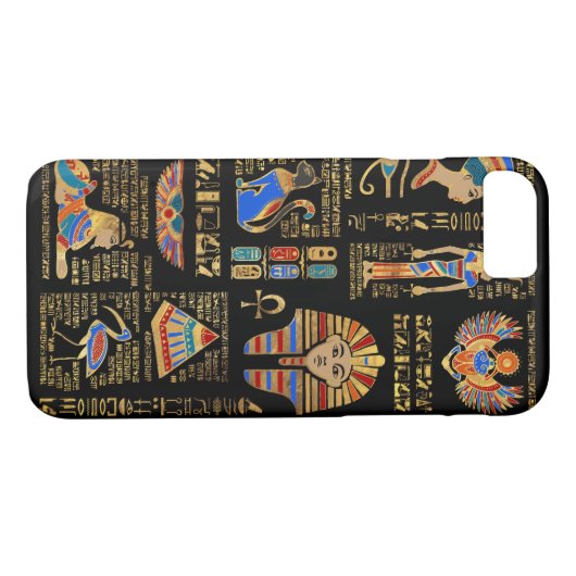 Ägyptische Hieroglyphen und Gottheiten auf schwarz Case-Mate iPhone Hülle (Rückseite (Horizontal))