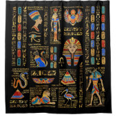 Ägyptische Hieroglyphen und Gottheiten auf schwarz Duschvorhang (Vorderseite)