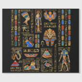 Ägyptische Hieroglyphen und Gottheiten auf schwarz Geschenkpapier (Flach)