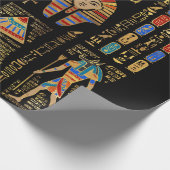 Ägyptische Hieroglyphen und Gottheiten auf schwarz Geschenkpapier (Ecke)