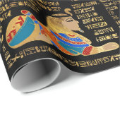 Ägyptische Hieroglyphen und Gottheiten auf schwarz Geschenkpapier (Rolleneckpunkt)