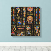 Ägyptische Hieroglyphen und Gottheiten auf schwarz Leinwanddruck (Insitu (Holzboden))