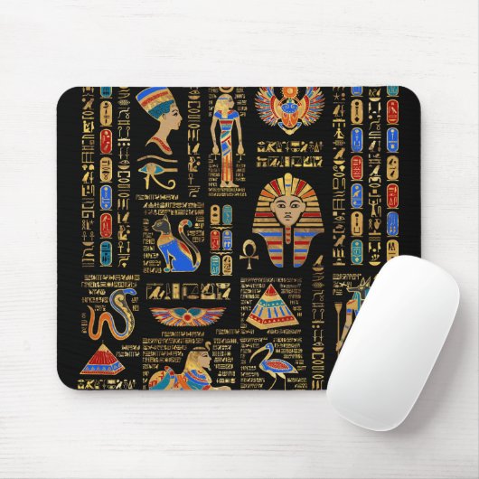 Ägyptische Hieroglyphen und Gottheiten auf schwarz Mousepad (Mit Mouse)