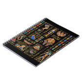 Ägyptische Hieroglyphen und Gottheiten auf schwarz Notizblock (Linke Seite)