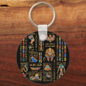 Ägyptische Hieroglyphen und Gottheiten auf schwarz Schlüsselanhänger (Vorderseite)