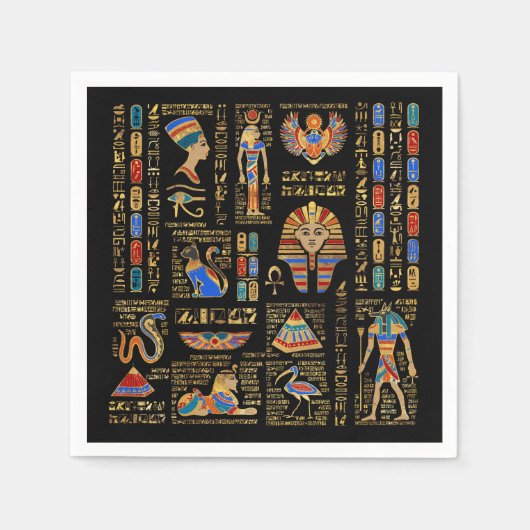 Ägyptische Hieroglyphen und Gottheiten auf schwarz Serviette (Vorderseite)