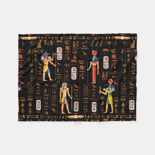 Ägyptische Hieroglyphen und Gottheiten aus Gold au Fleecedecke (Vorderseite (Horizontal))