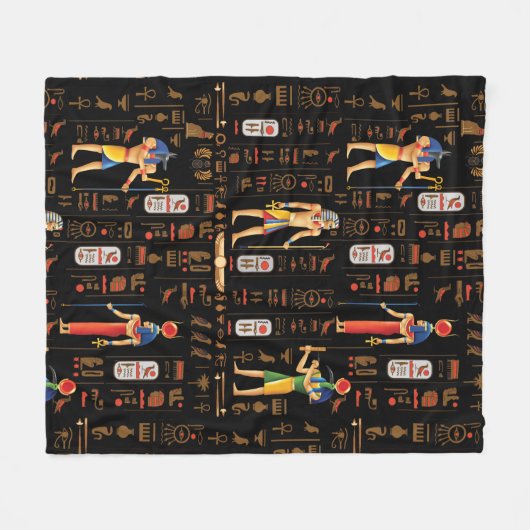 Ägyptische Hieroglyphen und Gottheiten aus Gold au Fleecedecke (Vorderseite (Horizontal))