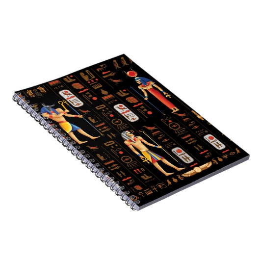 Ägyptische Hieroglyphen und Gottheiten aus Gold au Notizblock (Rechte Seite)