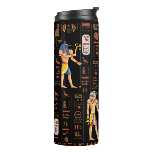 Ägyptische Hieroglyphen und Gottheiten aus Gold au Thermosbecher (Nach links gedreht)