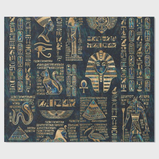 Ägyptische Hieroglyphen und Gottheiten - Geschenkpapier (Flach)