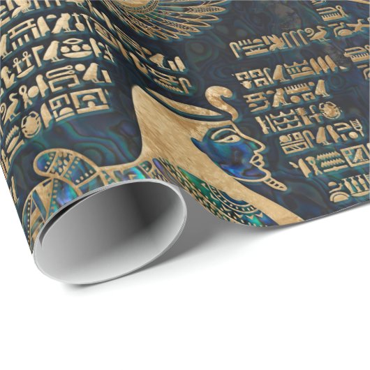 Ägyptische Hieroglyphen und Gottheiten - Geschenkpapier (Rolleneckpunkt)