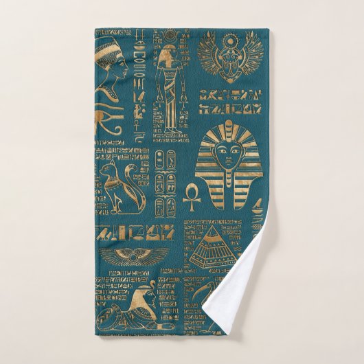 Ägyptische Hieroglyphen und Gottheiten - Gold auf Badhandtuch Set (Handtuch)