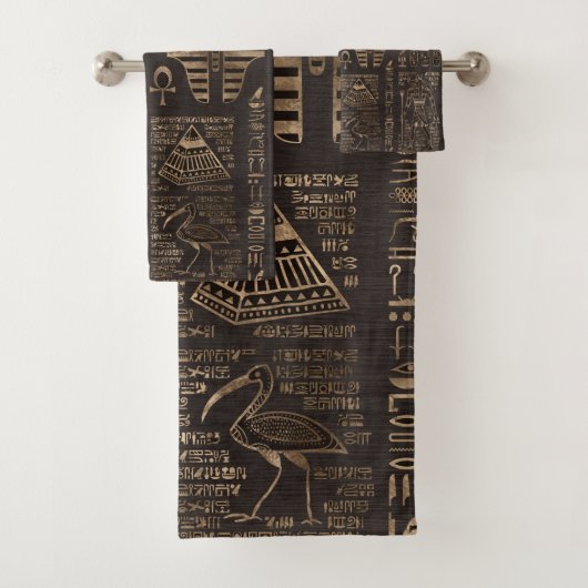 Ägyptische Hieroglyphen und Gottheiten - Gold auf Badhandtuch Set (Insitu)