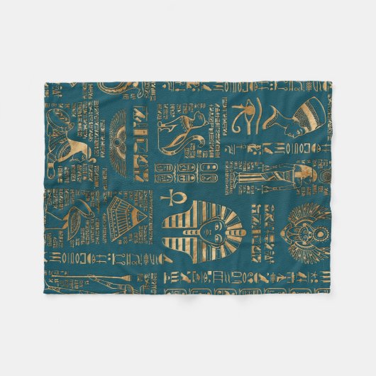 Ägyptische Hieroglyphen und Gottheiten - Gold auf Fleecedecke (Vorderseite (Horizontal))
