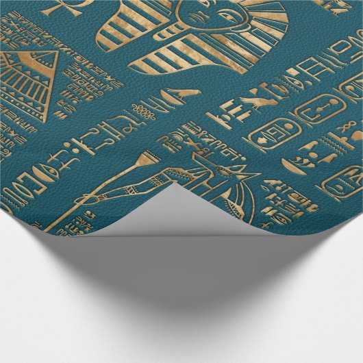 Ägyptische Hieroglyphen und Gottheiten - Gold auf Geschenkpapier (Ecke)