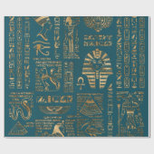 Ägyptische Hieroglyphen und Gottheiten - Gold auf Geschenkpapier (Flach)