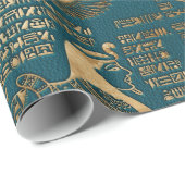 Ägyptische Hieroglyphen und Gottheiten - Gold auf Geschenkpapier (Rolleneckpunkt)