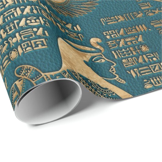 Ägyptische Hieroglyphen und Gottheiten - Gold auf Geschenkpapier (Rolleneckpunkt)
